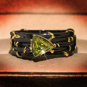 Unique Design Exaggerated Black Gold Tungsten Triangle AAA Green Zircon Personality Ring - The Jewellery Supermarket